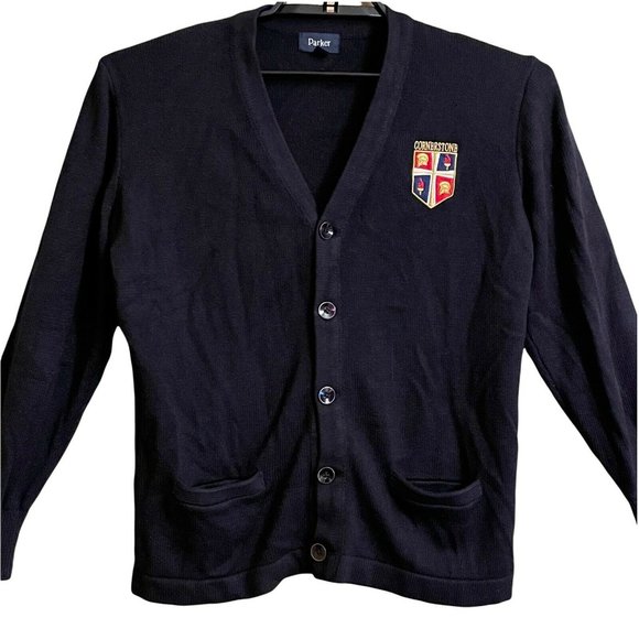 Parker School Uniform Cardigan Sweater Unisex Small Navy Cornerstone School TX - Picture 2 of 12